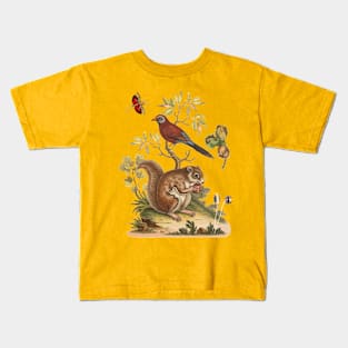 Squirrel and Bird Colorful Wildlife Illustration Kids T-Shirt